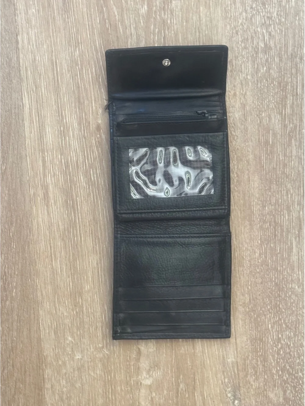 Black Leather Bi-Fold Wallet with ID Window and Card Slots